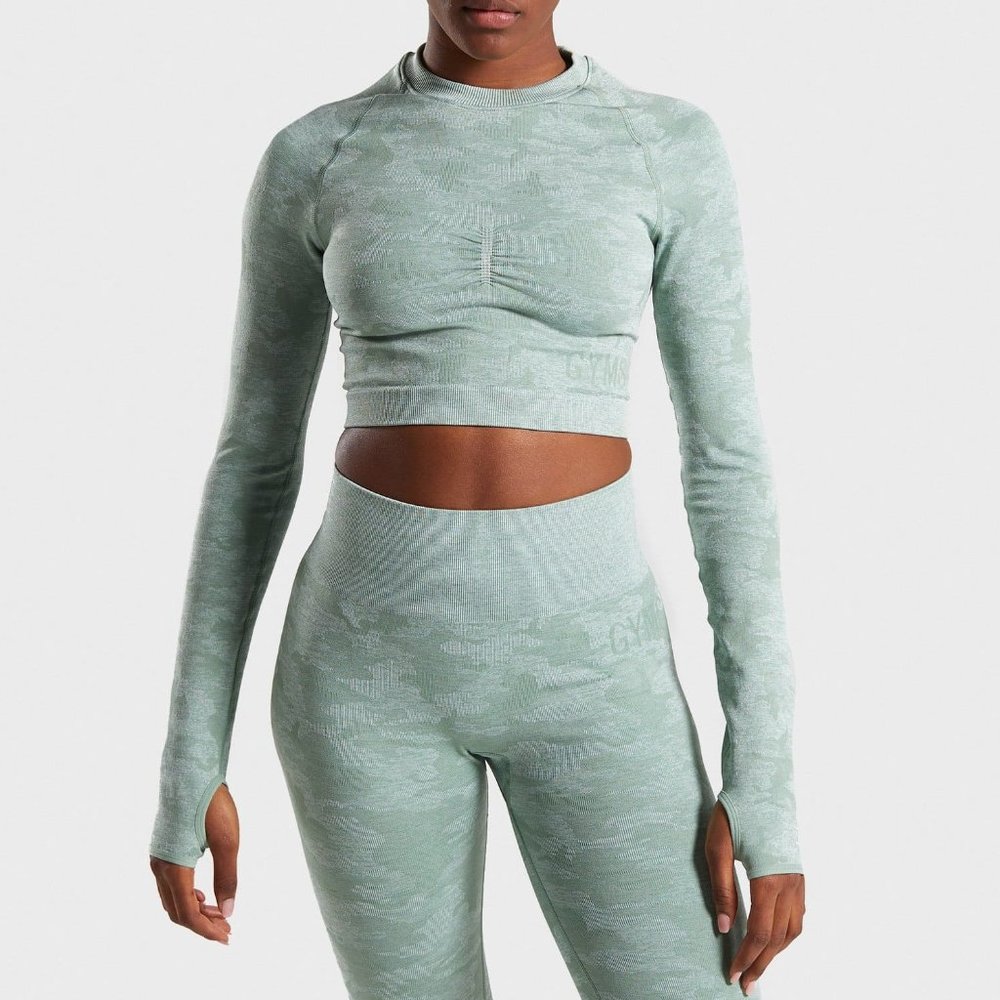 Gymshark Camo Seamless Long Sleeve Crop Top - Sage